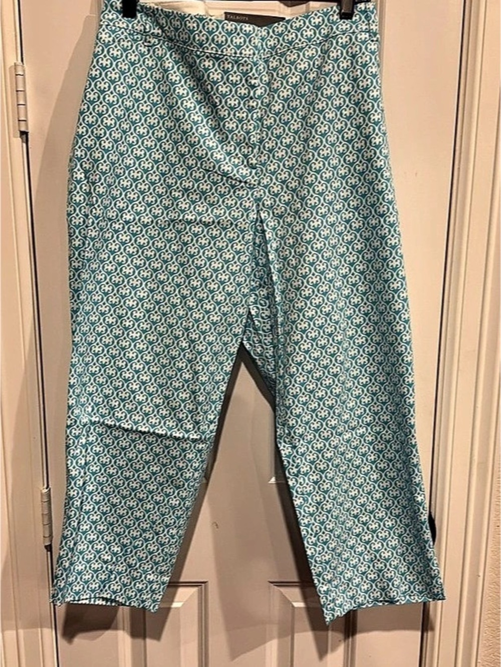 Talbots Perfect Crop Printed Ankle Cropped Pants Blue & White 20WP NWT